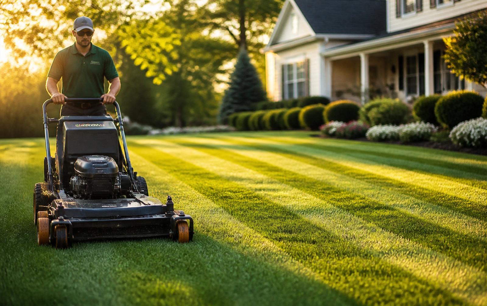 Freshly mowed lawn with clean striping patterns